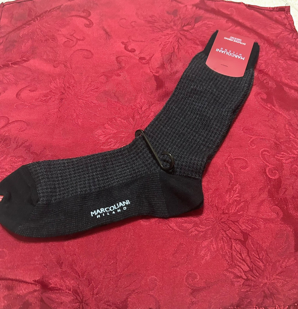Marcoliani Milano Merino Wool Dress Socks Mens US 8-11 EUR 41 Black Houndstooth